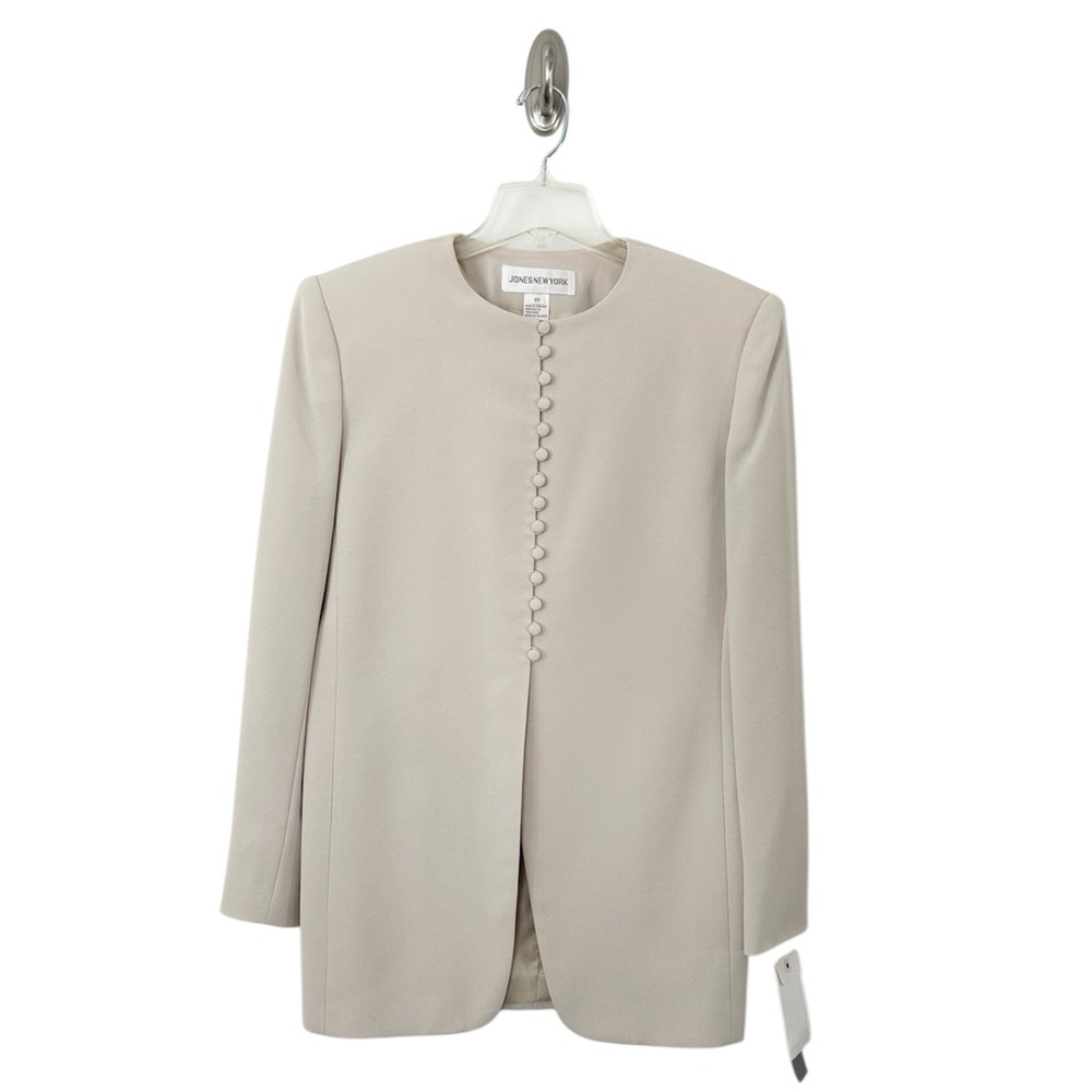 Jones New York Vintage 90s Light Tan Beige Button-Up Collarless Blazer Size 10